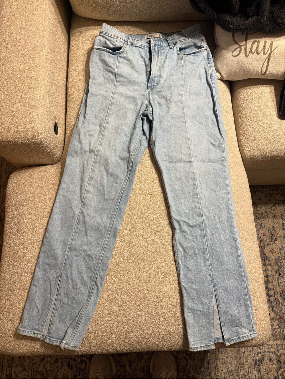 Abercrombie & Fitch Light Wash Straight-Leg Jeans with Front Seams